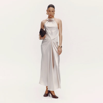 裁垂褶醋酸混纺礼服长裙