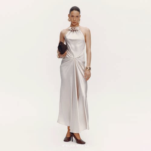 裁垂褶醋酸混纺礼服长裙