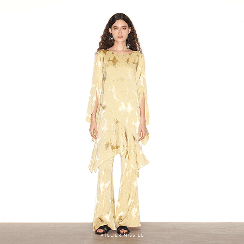 不规则下摆拼接醋酸连衣裙