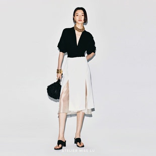 AtelierMissLu 2026春夏双开衩设计薄纱直身半裙 飞鸟双重奏