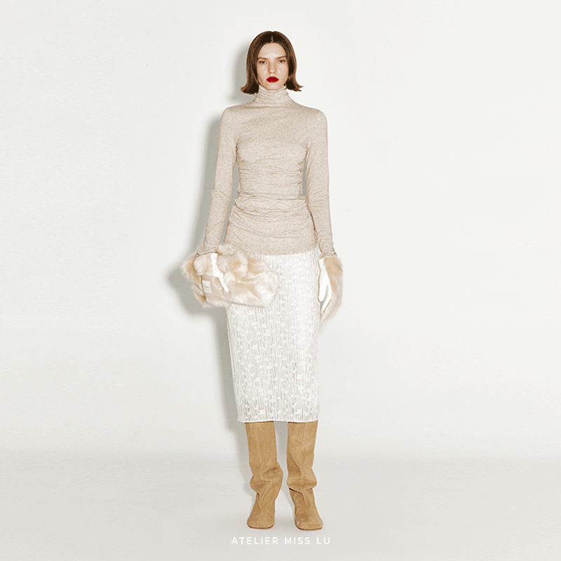 绵羊毛肌理微透半裙