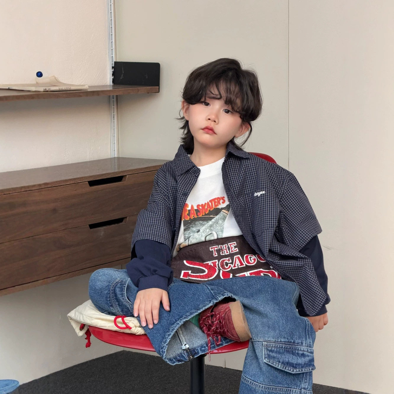秋季韩系男童拼接衬衫工装裤套装