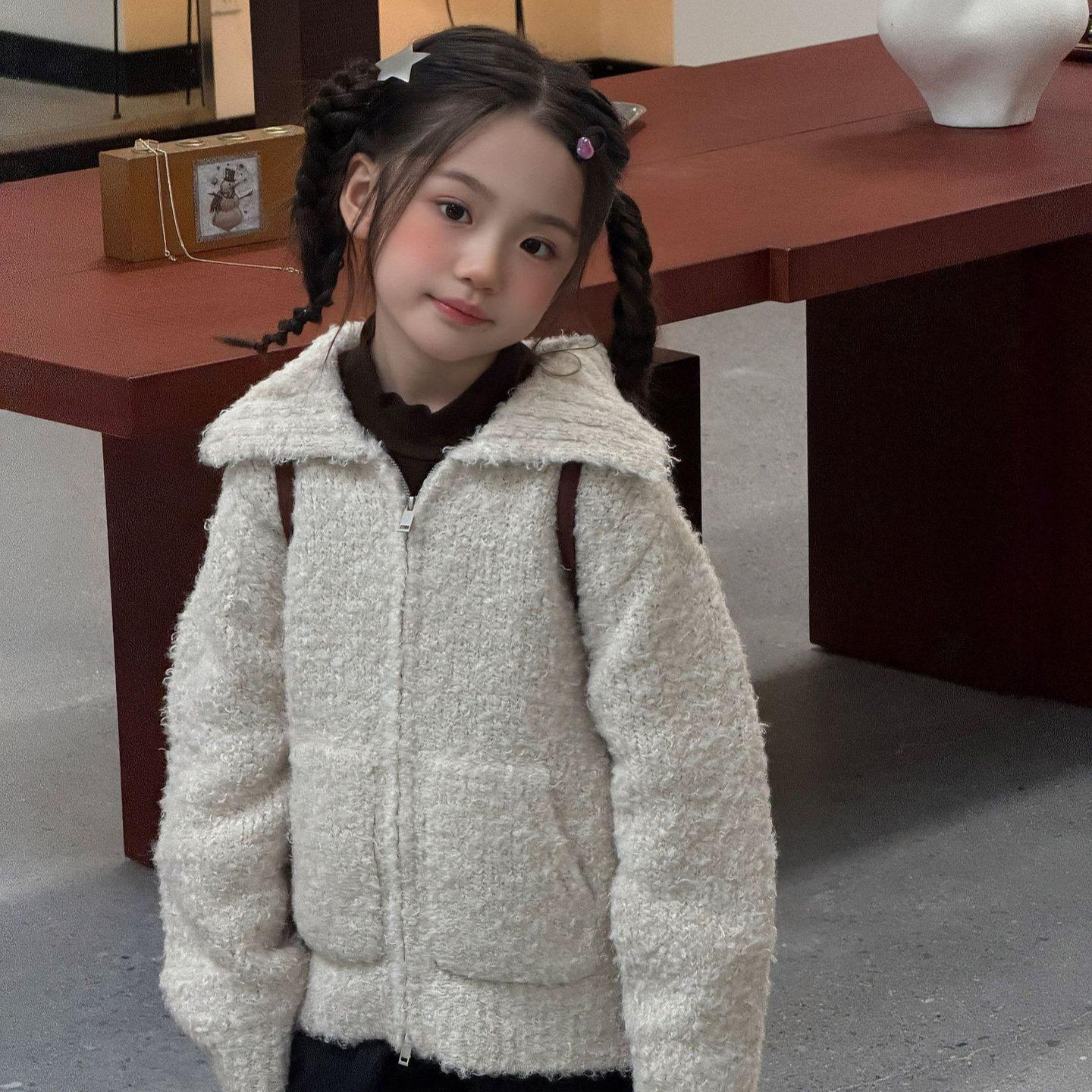 秋季女童韩版翻领拉链羊羔毛外套