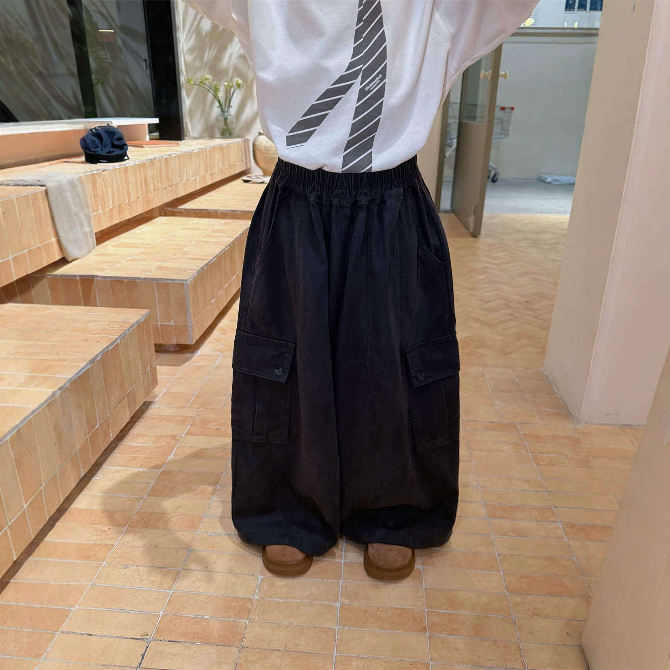 韩版男童秋装松紧腰大口袋工装裤