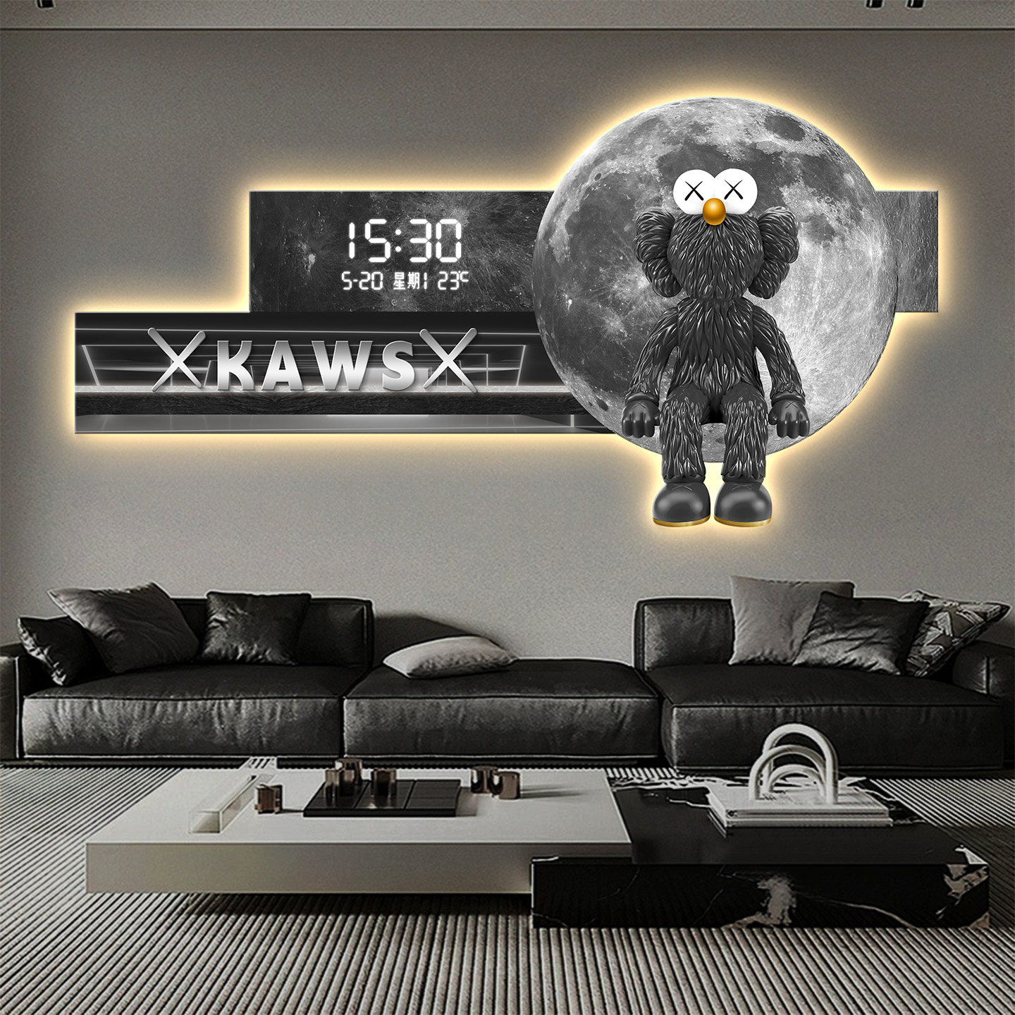 南笛暴力熊客厅沙发背景墙数显画