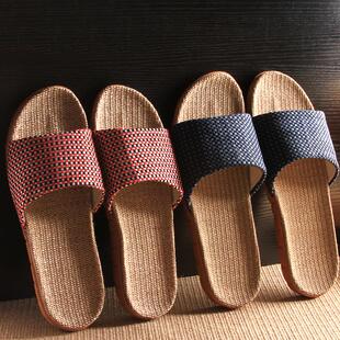 男夏天 买一送一 家居亚麻拖鞋 女夏情侣室内防滑厚底家用凉拖鞋