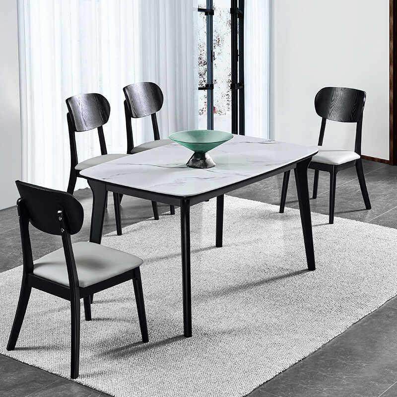 亮光岩板实木餐桌现代北欧简约全托底板长方形家用吃饭橡木餐桌椅,住宅家具,岩板餐桌,淘宝优惠券,粉丝福利购,淘宝优惠卷