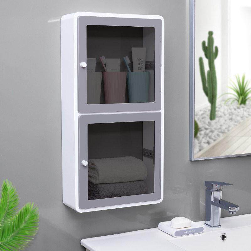 浴室置物架马桶收纳柜壁挂式厕所双门柜化妆室收纳柜免打孔隔板架