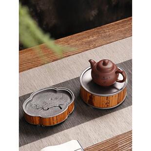中式湘妃竹制干泡台手工古锡壶承蓄水底座茶承家用建水托盘功夫茶