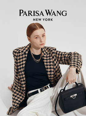 Parisa Wang毛呢大衣西装外套千鸟格纹羊毛外衣通勤质感 纽约系列