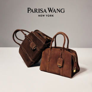 Parisa Wang嘉柏丽系列27中号麂皮波士顿包手提包可斜挎休闲通勤
