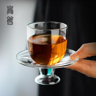 绿茶专用主人杯玻璃功夫茶品茗杯女士带托彷宋单杯家用小茶杯茶盏
