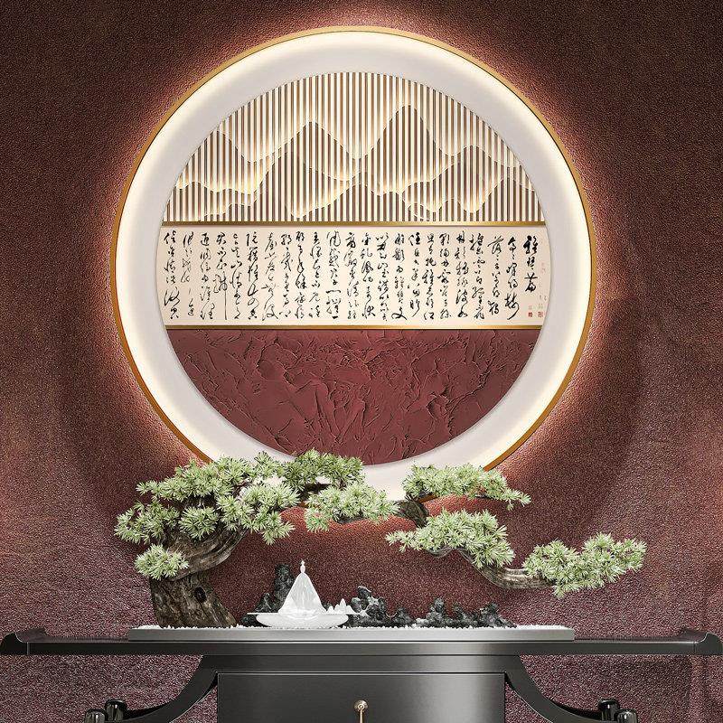 新中式圆形玄关走廊过道装饰画风景浮雕灯光画客厅沙发背景墙壁画,家居饰品,氛围画/灯画,淘宝优惠券,粉丝福利购,淘宝优惠卷