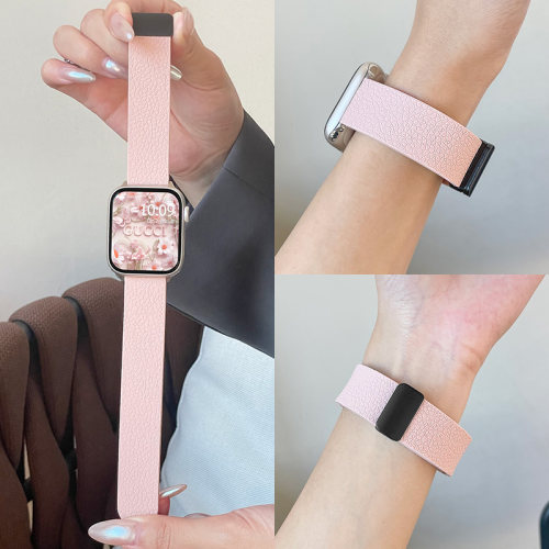 适用AppleWatch硅胶S8/9表带iwatch7/6/5/4/3/2/1/SE二代新夏季荔枝纹硅胶腕带简约苹果表带配件男女潮流款