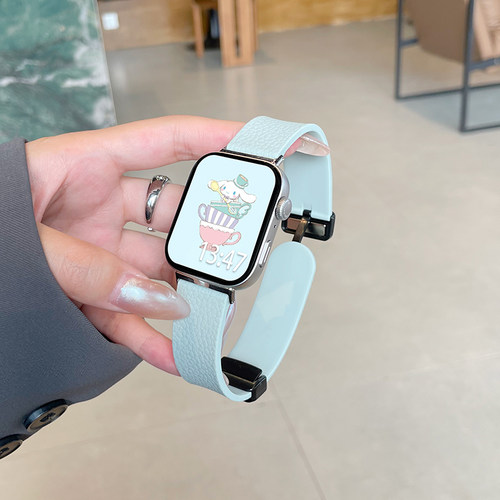 适用于荣耀手表4手表带新款荔枝纹硅胶磁吸表带活力款硅胶款透气智能荣耀Watch4代腕带男女夏季配件