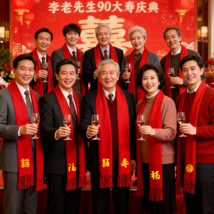 祝寿红色围巾定制老人生日拜寿宴会伴手礼大红色围脖印字图案礼物