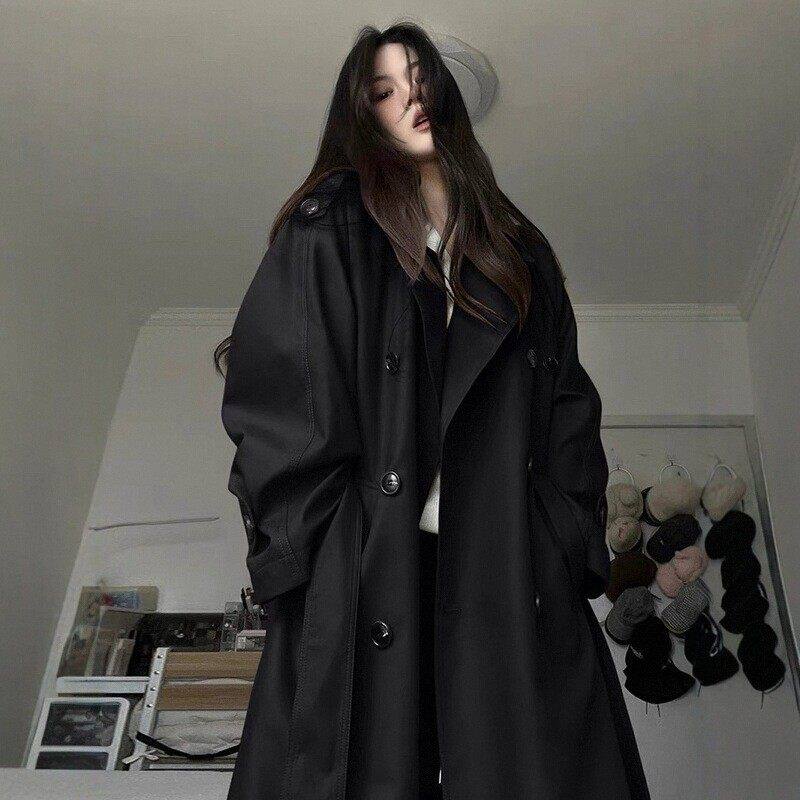 黑色风衣外套女中长版2025秋季新款翻领小个子高端大气上档次大衣