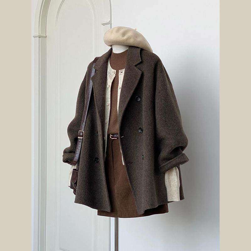 西装毛呢外套女短款小个子2025新款秋冬季高级感加厚羊绒呢子大衣