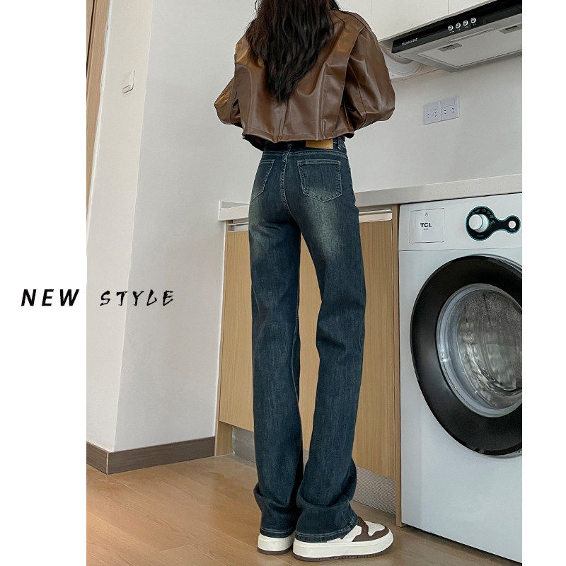 覆古蓝灰色直筒牛仔裤女2025夏季新款高腰显瘦宽松窄版烟管阔腿裤