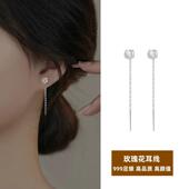 S999足银玫瑰花耳线防掉耳钉小众设计感轻奢新款 百搭简约耳饰高级