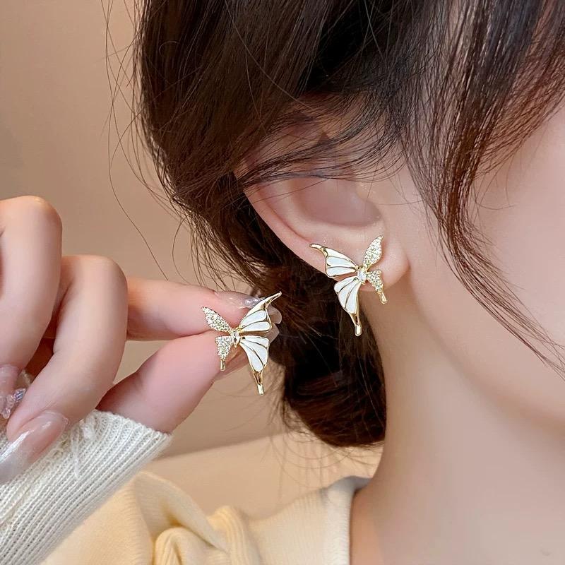 锆石液态蝴蝶耳钉新款