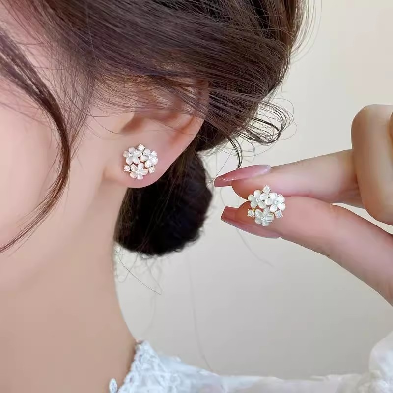 S925纯银花朵耳钉轻奢小众高级感小清新耳环耳饰新款气质甜美精致