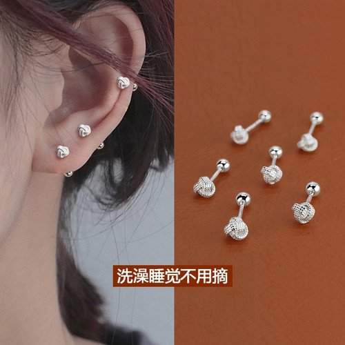 S999纯银针如意结耳钉
