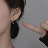 S925纯银几何方圆耳环女显瘦轻奢高级耳钉耳饰新款 耳圈百搭潮 爆款