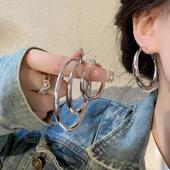 S925纯银大圈圈耳环可调节素圈简约百搭光面个性 耳扣耳钉轻奢高级