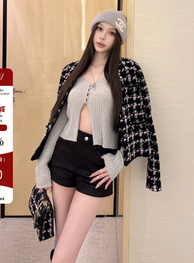 Hello 17【比例王者】复古鹿皮绒短裤女秋冬高腰a字休闲打底靴裤