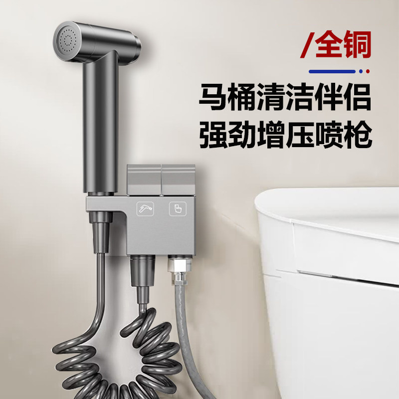 全铜马桶伴侣套装增压喷枪冲洗蹲便器厕所一进二出三出角阀妇洗器
