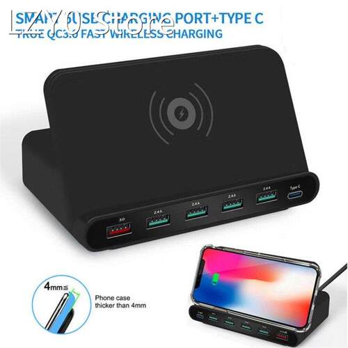 Wireless Charger 6 USB Charger Quick Charge Stand Holder For
