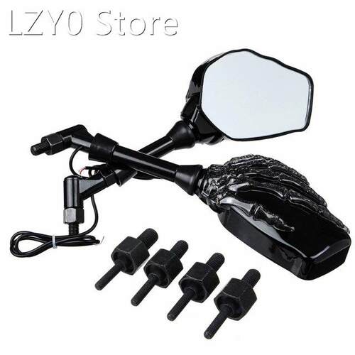 Motorcycle Side Mirror Skull Hand Claw Rear View Mirrors LED