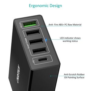 CHOETECH 5 Port USB 60W PD Charger HUB Multi USB Charging S