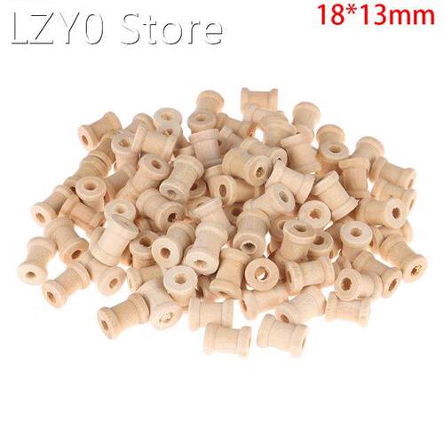 100PCS Wooden Color Empty Thread Spools Wood Bobbins Reels O