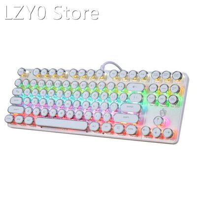 Punk Mechanical Keyboard USB Wired Round Retro Keycap Gaming