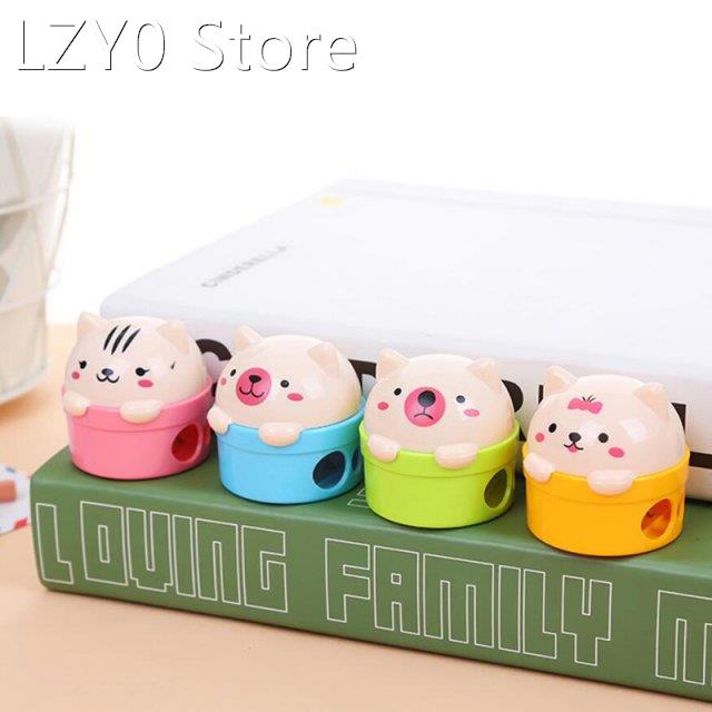 1PC Double Hole Cartoon Cat Bear Pencil Sharpener Kids Schoo