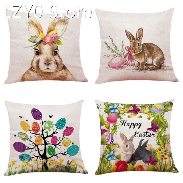 Easter Pillowcase Bunny Egg Pillow Cover 45x45cm Cushion Cov