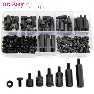 M3 Nylon Black Hex M-F Spacers/ Screws/ Nuts Assorted Kit, S