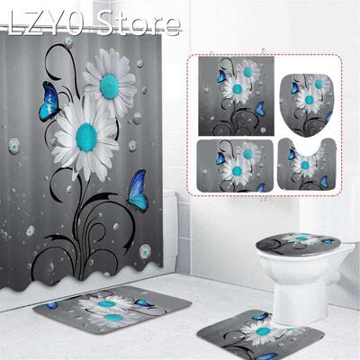 4PCS Shower Curtain Set Bath Mats Rugs Bath Screens Bath Cou