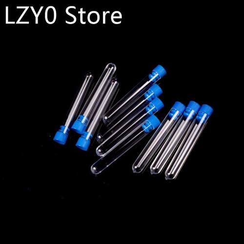 10pcs Plastic Test Tubes Rimless With Push Caps Lab Clear