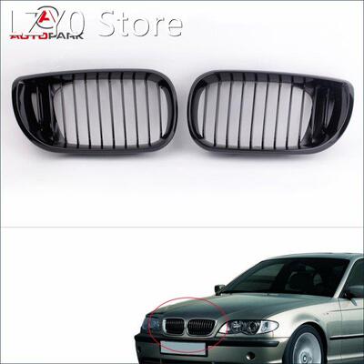 2Pcs Car Front Sport Grill Gloss Black Kidney Front Grilles