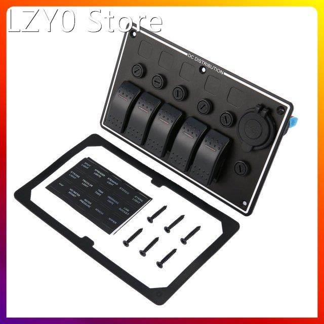 5 Gang 3 PIN Aluminum LED Power Socket Switch Panel Dual USB