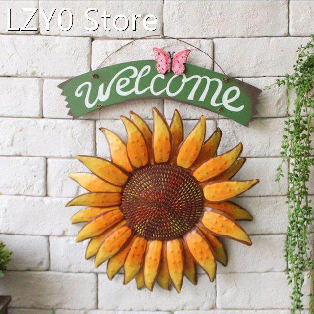 Door Hanging Outdoor Iron Butterfly Sunflower Welcome Sign G