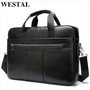 Briefcases Leath Men Genuine WESTAL Bags for Laptop