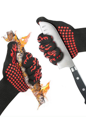 A Pair BBQ Gloves Heat Resistant Oven Mitts Silicone Cooking