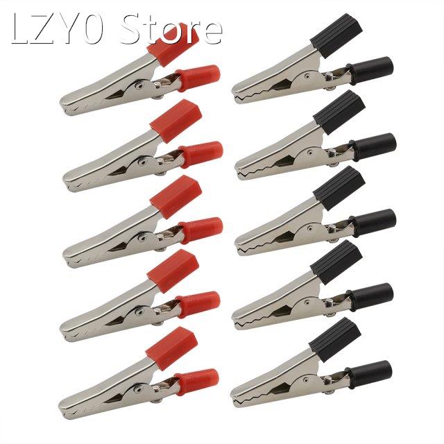 10Pcs/lot 50mm Metal Alligator Clips Red Black Plastic Handl