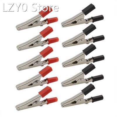 10Pcs/lot 50mm Metal Alligator Clips Red Black Plastic Handl