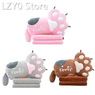 Cute Cartoon Paw Pillow Air Conditioning Blanket Keep Warm C