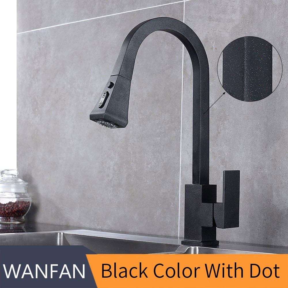 Kitchen Faucets Square Black Single Handle Pull Out Kitchen
